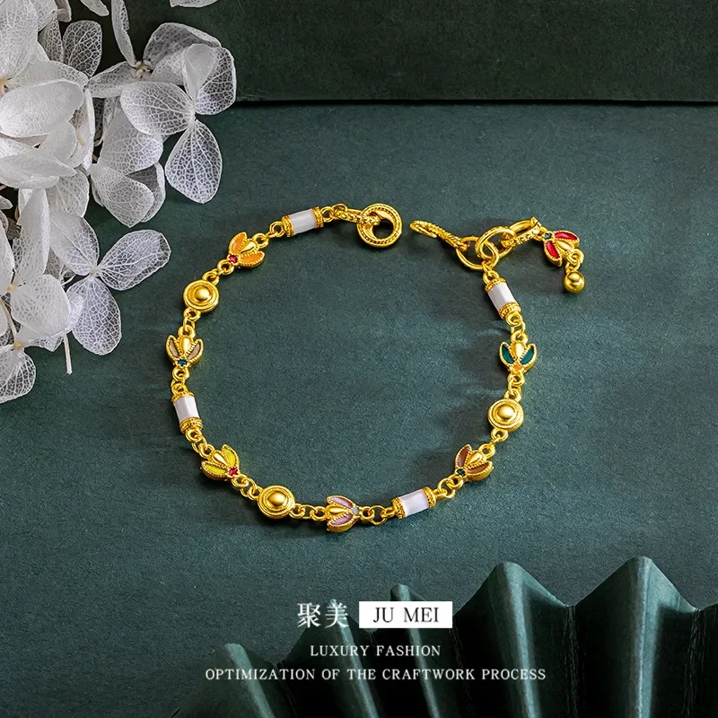 Enamel design AU750 gold bracelet seven ladybug bracelet fresh and sweet style niche design high-end fashion 18K women