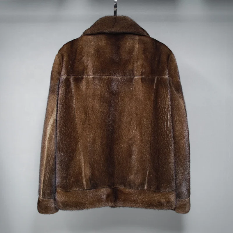 Natural Men Brown mink fur coat whole sable shawl collar male casual mink fur jacket coat