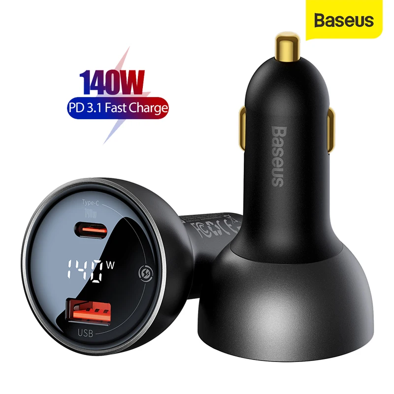 Baseus 140W Car Charger Fast Charging Adapter PD 3.1 QC 3.0 Quick Charge Car Phone Charger For MacBook Laptop For iPhone Samsung