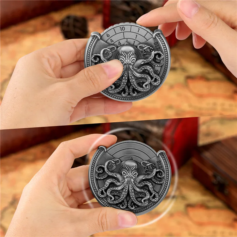 7-in-1 Octopus Eyes Metallwürfel Spinner Retro Würfel Roulette für Tabletop RPG Entertainment Gaming Wheel mit Dragon Present Box