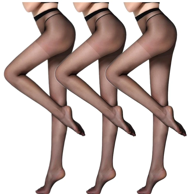 Simplejewel 3 Pairs Women's Sheer Tights 5D Super Thin Daily Pantyhose Stocking Control Top Pantyhose Plus Size 40kg to 90kg
