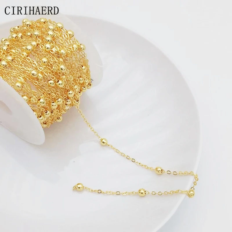 

14K/18K Gold Plated Jewelry 3.5mm Beaded Chains DIY Necklace Bracelet Jewellery Making Supplies Tassel Loose Chain Wholesale