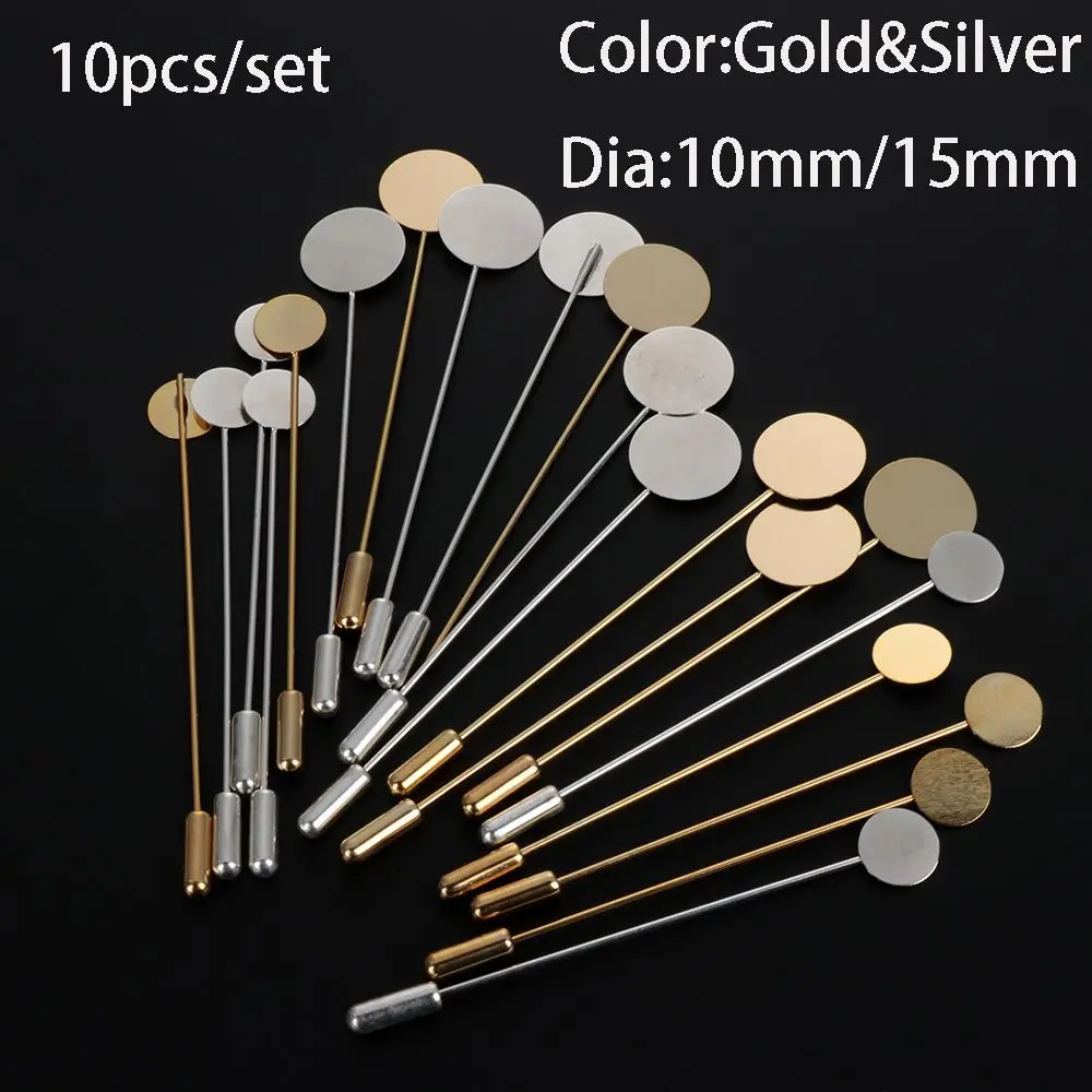 10pcs Gold & Silver Plated Simulated Pearl Alloy Copper Long Brooch Pin DIY Lapel Dress Jewelry Making Brooches Base Accessories