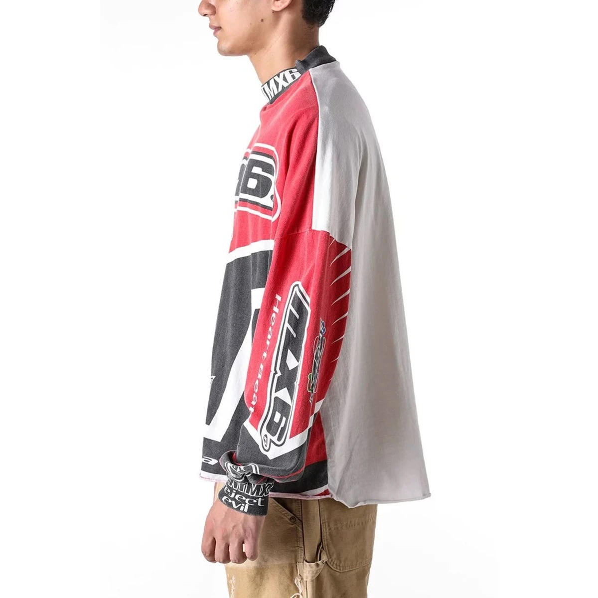 Yao Fashion SAINT OF MICHAEL Graphics Print Oversize Racing Style Men Tops Long Sleeve Tee HipHop