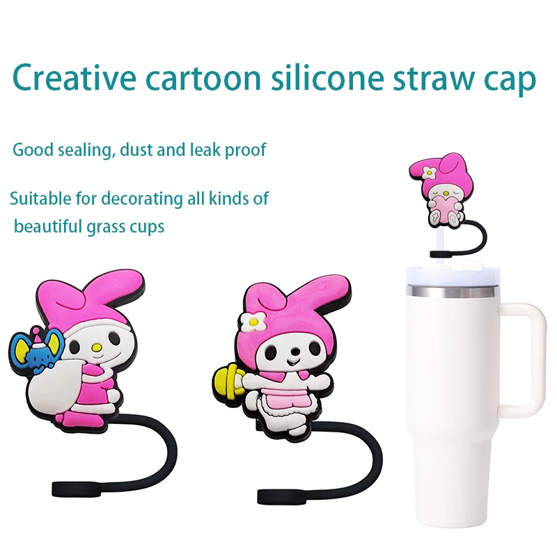 MINISO Sanrio my melody Straw Cover Cap 10MM Drink Straw Plug Reusable Splash Proof Drinking Fit Cup Straw Cap Charms Pendant