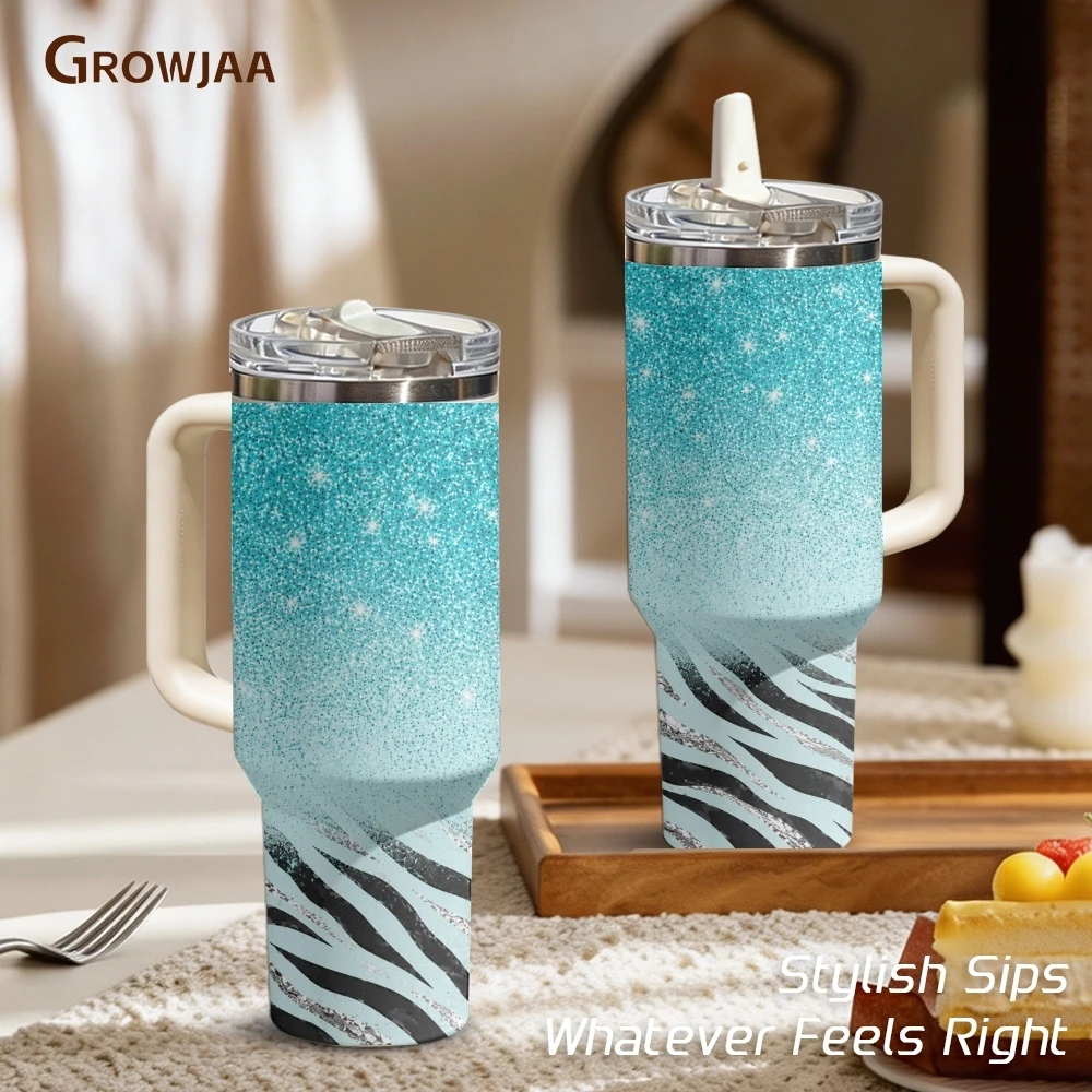 Purple Glitter Zebra Stripe Glam Vacuum Flasks 40oz 3rd Gen Vacuum Insulated Stainless Steel Tumbler Cup With Handle Straw Lid