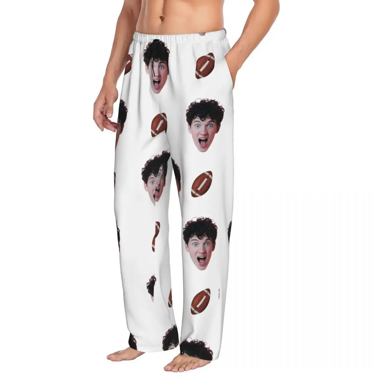 American Football Face Custom Pajama Pants for Men Funny Photo Personalized Design Sleep Sleepwear Bottoms with Pockets