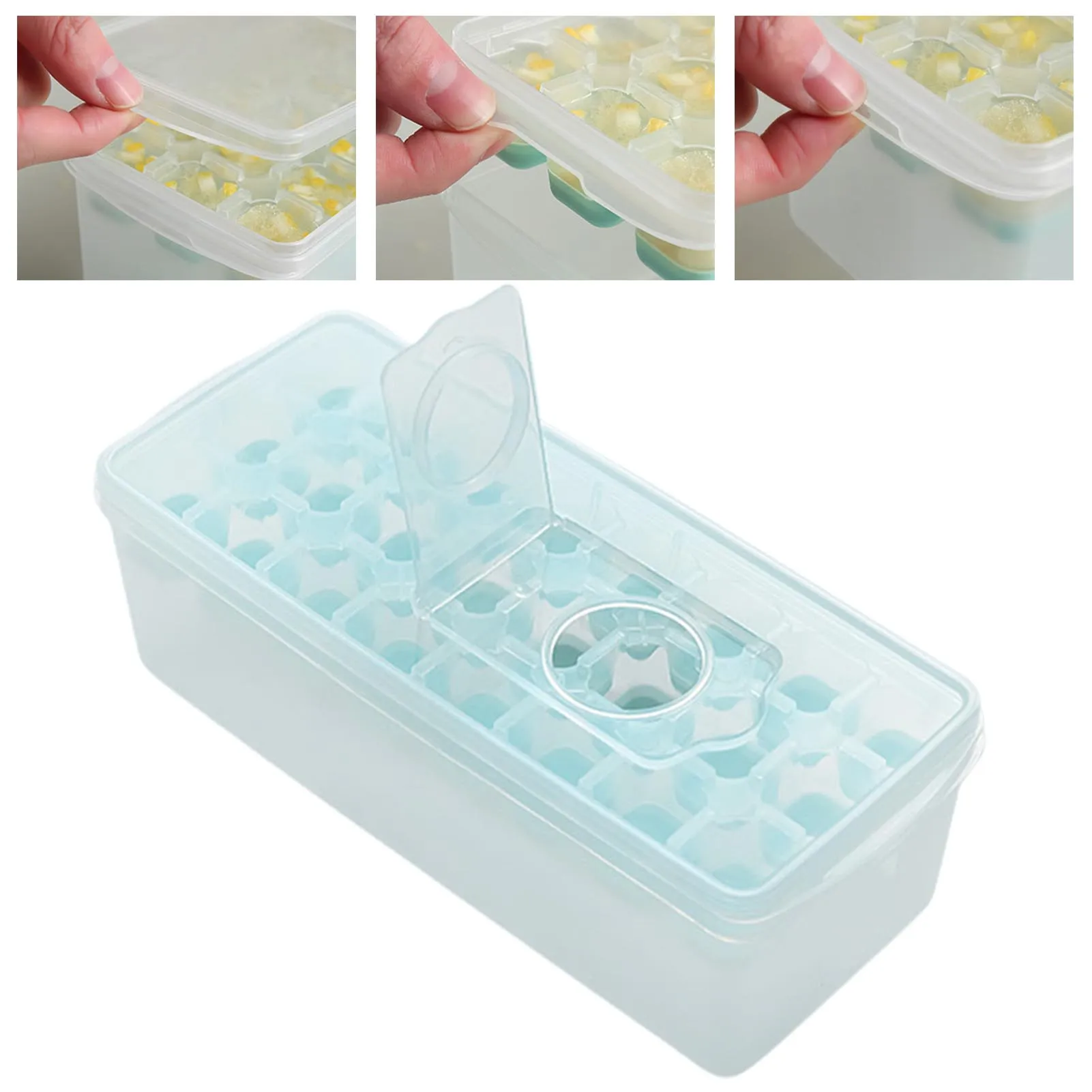 

Silicone Ice Cube Tray With Lid Cube Molds With Scoop Ice Contain Ice Box With Storage Bin And Ice Scoop