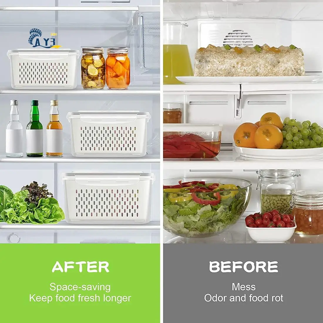 

AY03-Fruit Vegetable Storage Containers For Fridge, 3 Pack Produce Saver Containers Refrigerator Organizer Bins For Salad