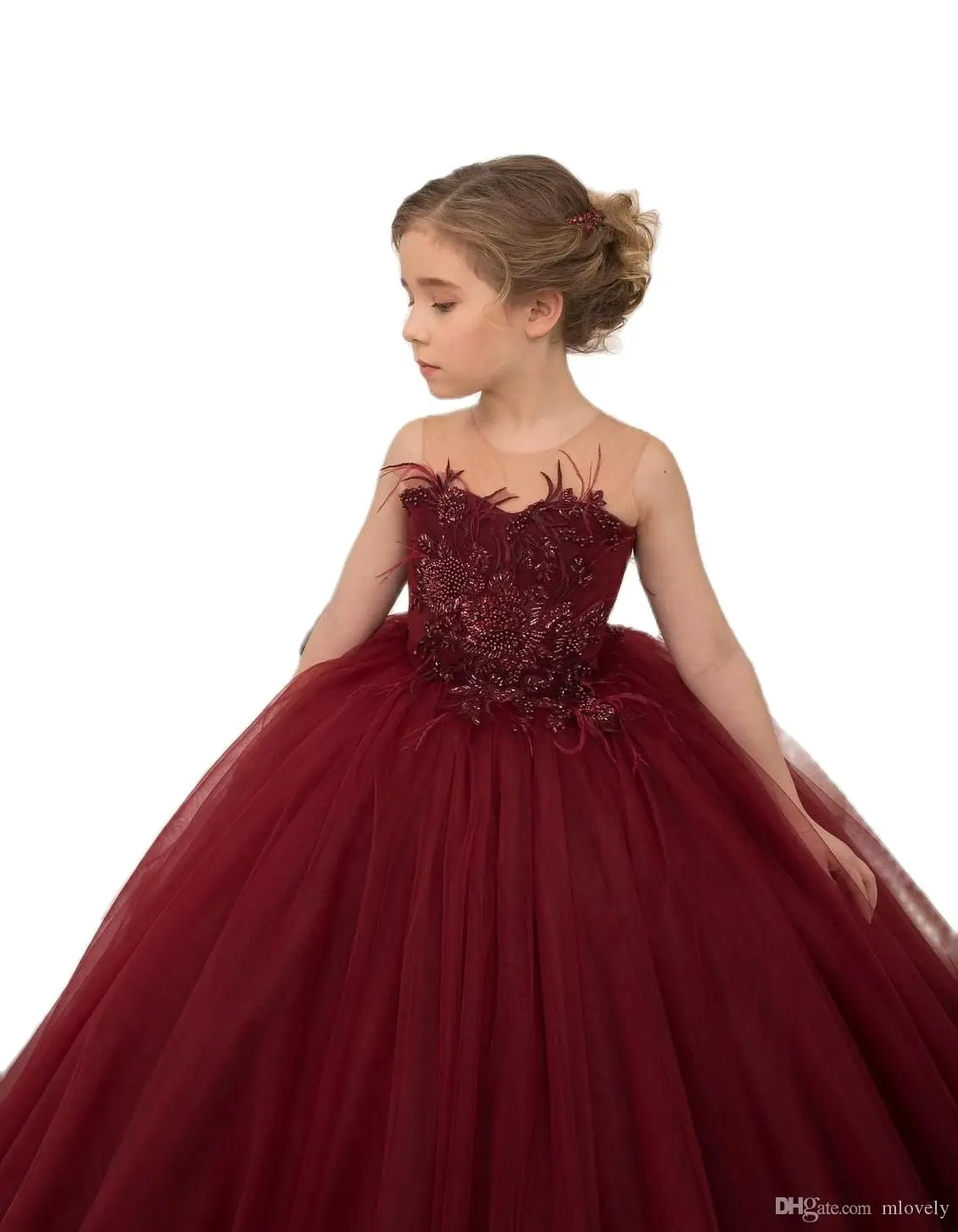 

Ball Gown Kids Dark Burgundy Pageant Dress Special Ocassion Dresses Birthday Party Girls Aged 6-14 Years