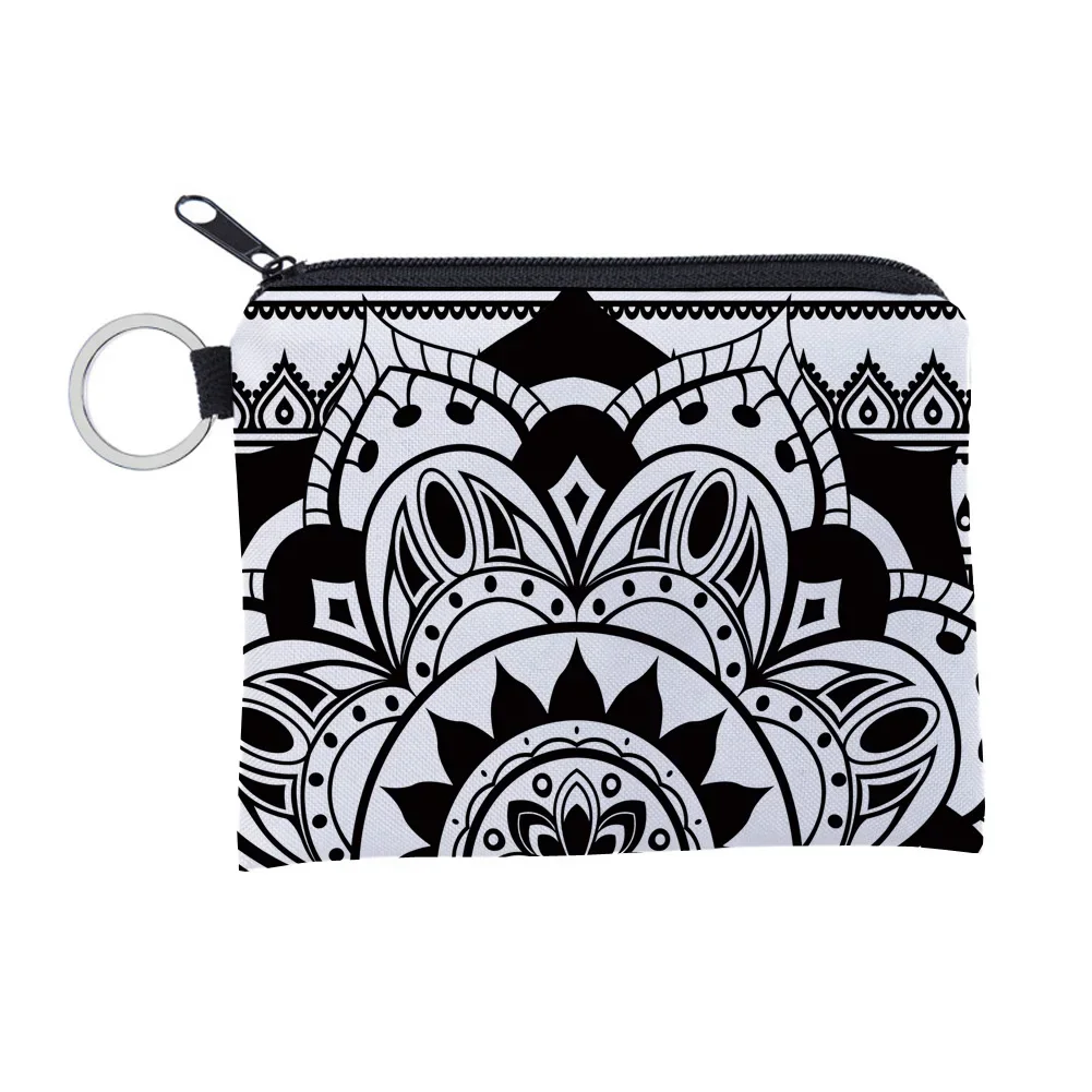 Bohemian Style Small Coin Purse Mini Wallet Coin Bag Datura flower pattern Print Waterproof with Zipper Keys Wallets for Women