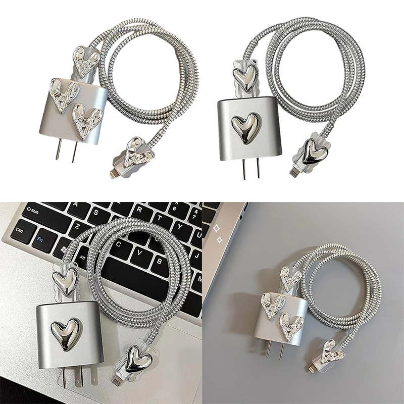 Charger Protective Case Love Spray Oil Silver Protective Case Anti-break Data Cable Protective Case