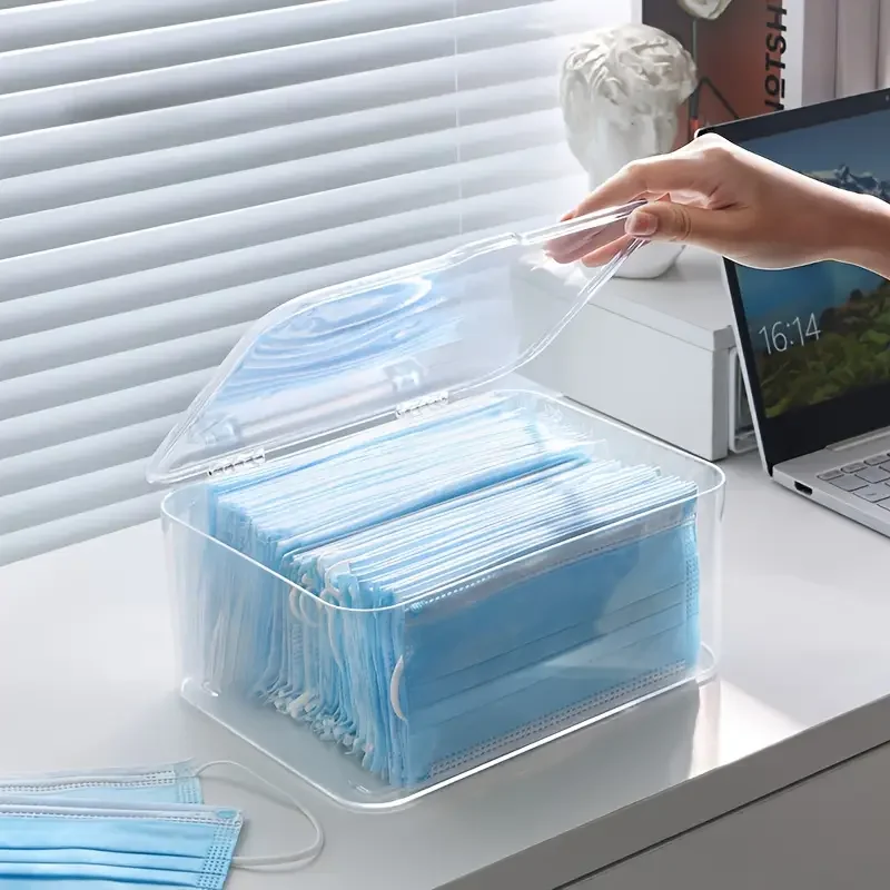 

Desktop Cosmetics Makeup Organizer Dust-Proof Large Capacity Transparent Desktop Storage Mask Pill Jewelery Earrings Storage Box