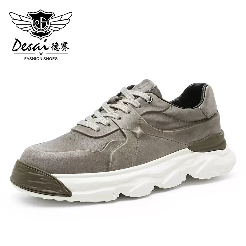 Desai Casual Sneakers Brand Genuine Leather Thick Bottom Shoes For Men Male Sports Outdoor Walking Fashion 2023 Spring