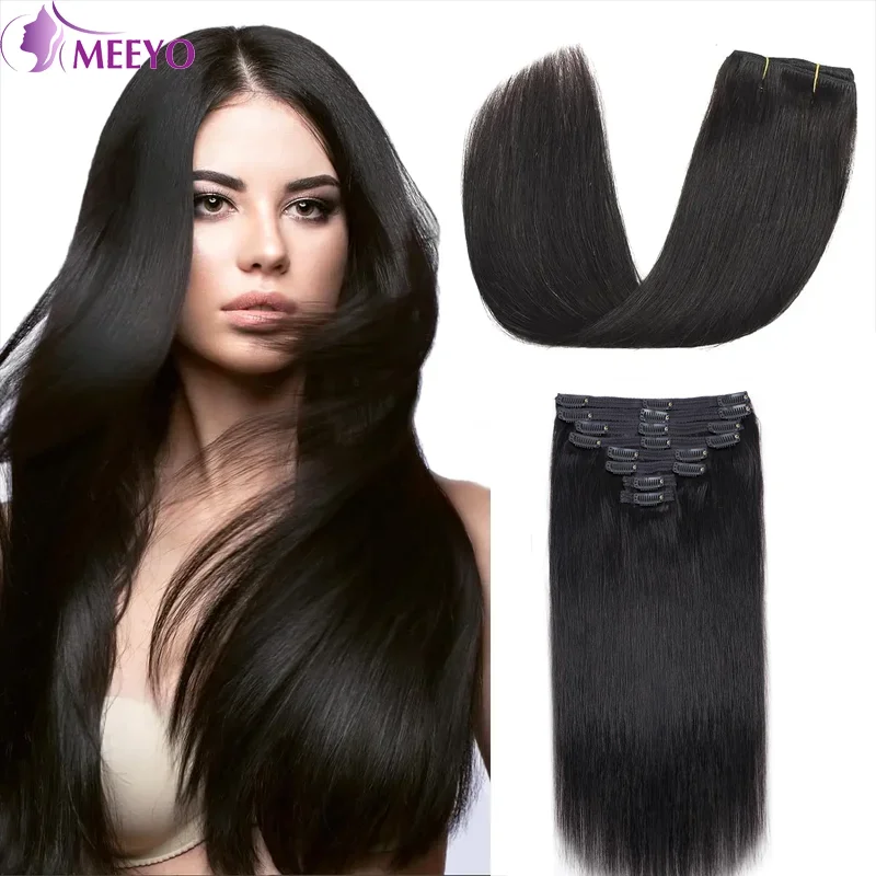 Extensiones de cabello humano con Clip para mujer, 120g1 paquete de cabello Natural, suave, liso, doble cortina, 16 a 26 pulgadas