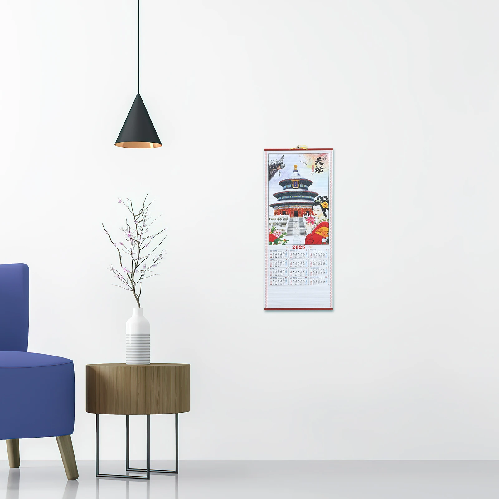 Imitation Rattan Hanging Scroll Calendar 2025 Snake Lunar Year Clear Printed Monthly Planner Decorative Wall Art Sturdy Office