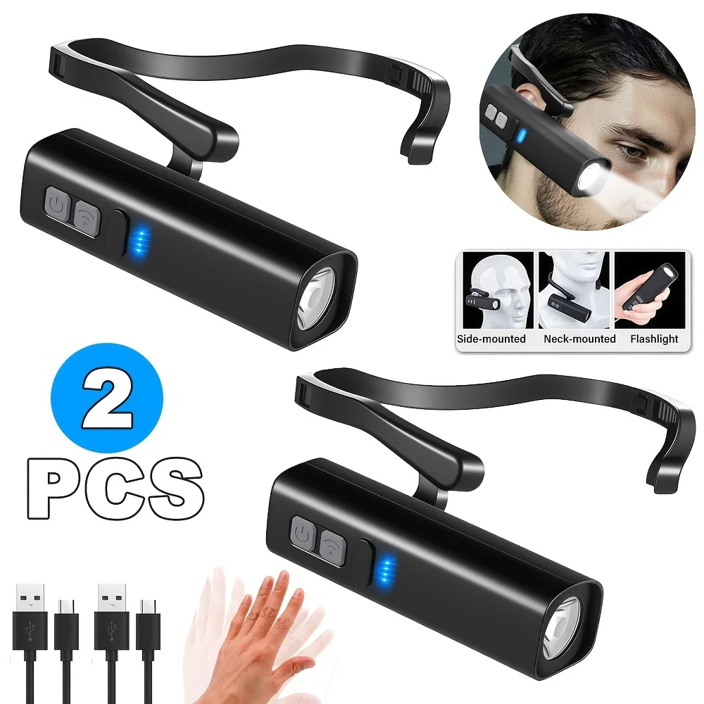 Ear Clip Sensor Headlamp Bright LED Headlight Rechargeable Waterproof Head Flashlight for Fishing Hiking Running Cycling Outdoor