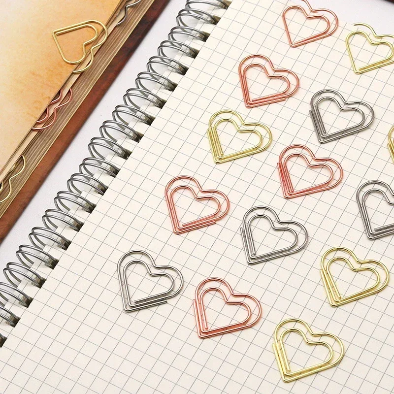 

50pcs Love Heart Paper Clips Kawaii Notebook Planner Binder Clips Bookmarks Ticket Photo Clamp Patchwork Office Binding Supplies