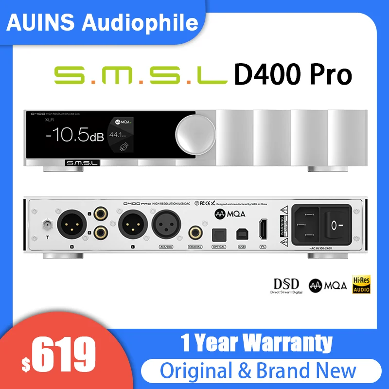 

SMSL D400 Pro Audio Decoder AK4191 AK4499EX MQA-CD DAC Bluetooth XU316 DSD512 Optical Coaxial 32bit/768kHz With Remote Control