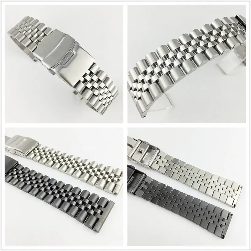 18 19 20 21 22 23 24 26 28 30mm Width Solid Full Stainless Steel Watchband Luxury Big Size Quality Flat Head Universal Belt