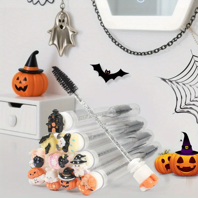 10PCS Halloween Tube Mascara Wands Disposable Eyelash Eyebrow Grooming Brushes Spooky Horror Cute Face Makeup Tools Party Favors