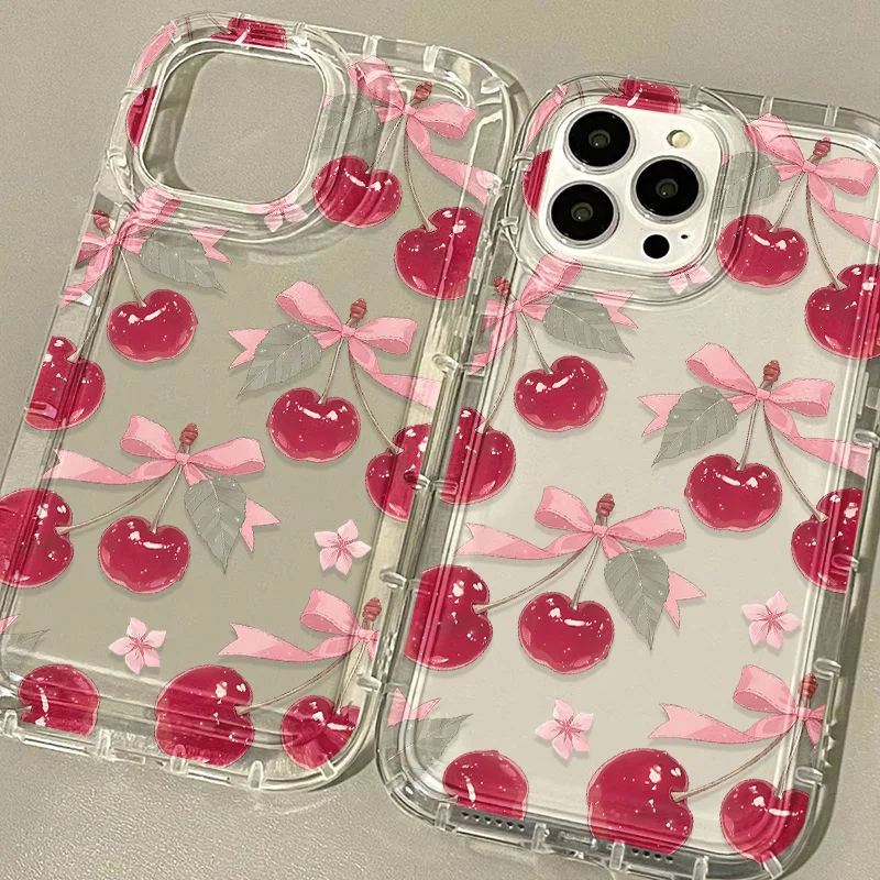 Cute Cherry Phone Case For iPhone 17 13 16 15 11 12 14 Pro Max 7 8 Plus 17 Air XR SE 2022 2020 Shockproof Soft Clear Cover Coque - náhled 2