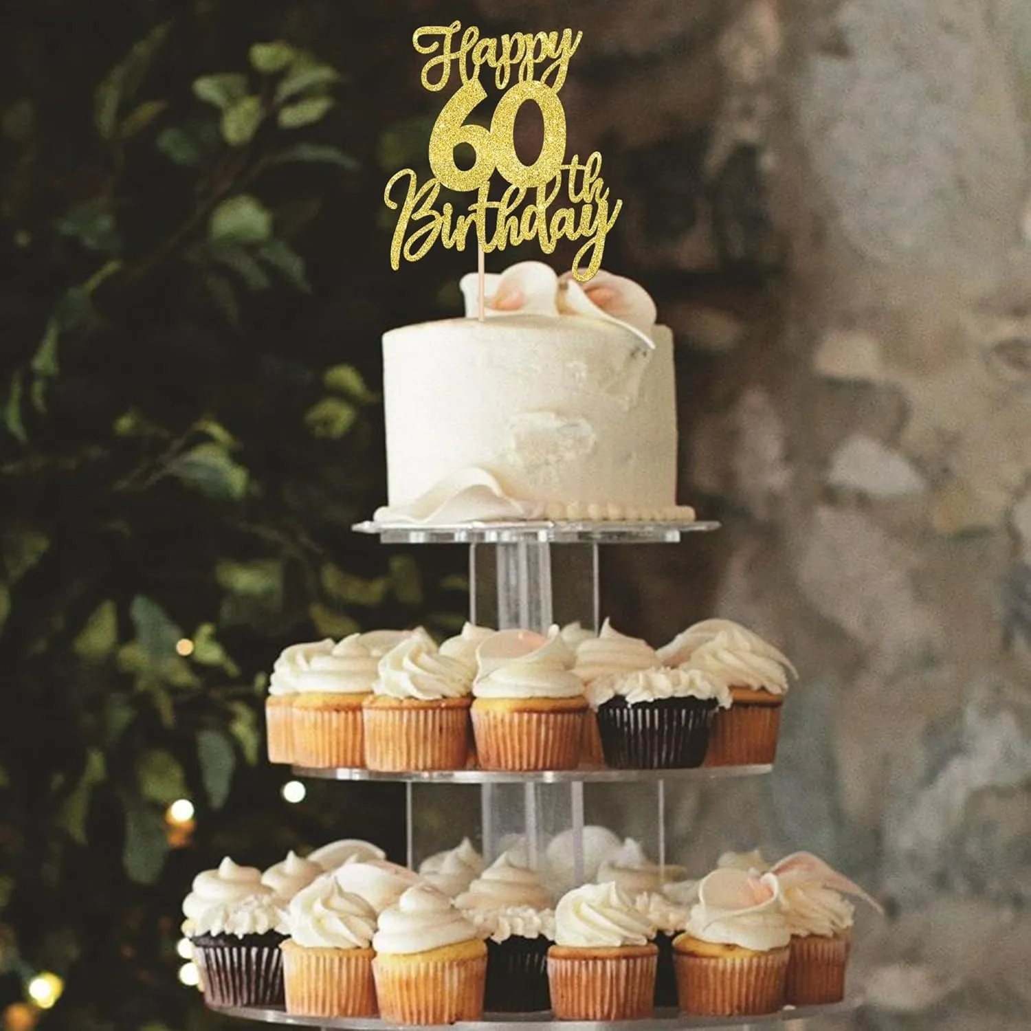 1 Stück goldener, eleganter Kuchenaufsatz zum 60. Geburtstag – Prost bis 60 Jahre, sechzig, Hello 60-Kuchendekoration für den Diamant-Jubiläum – Detail 8