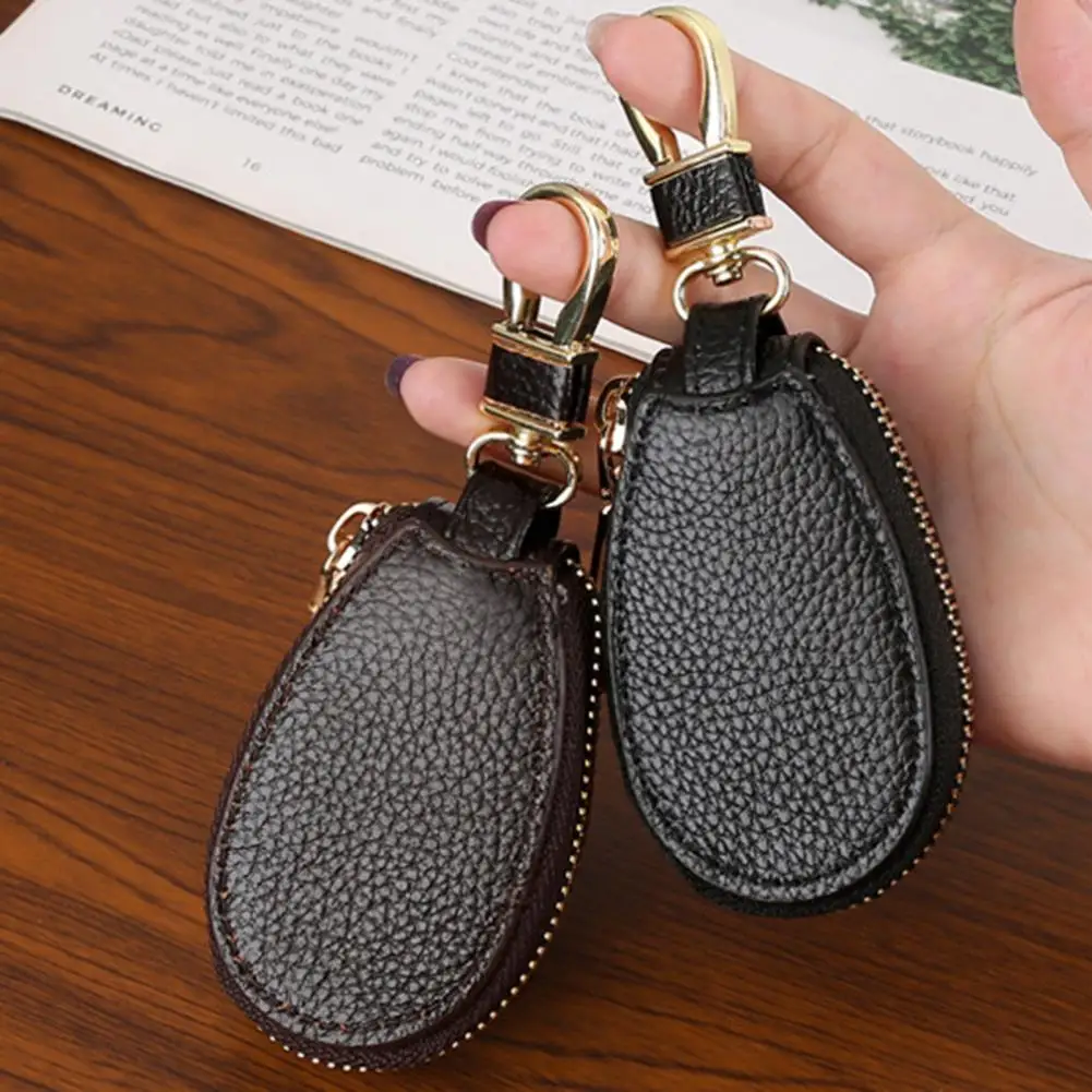 Car Key Holder Car Key Wallet Stylish Faux Leather Car Key Case with Zipper Bag Protector Hanging Buckle Keyring Chain