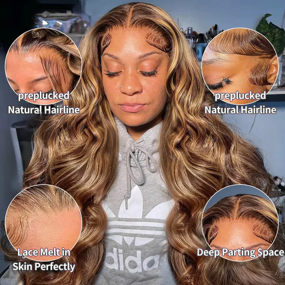 Wowear Highlight Wig Human Hair 30 Inch Body Wave Human Hair Wigs 13x6 Hd Lace Frontal Wig 13x4 Brazilian 4/27 Colored Wigs image 3
