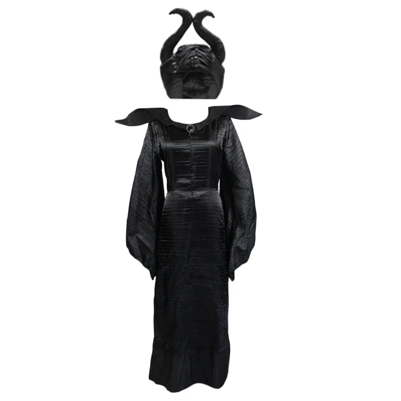 Costume donna Plus Size Halloween Movie Deluxe abito lungo nero Evil Queen Witch Dress Cosplay Party Costume con copricapo in corno
