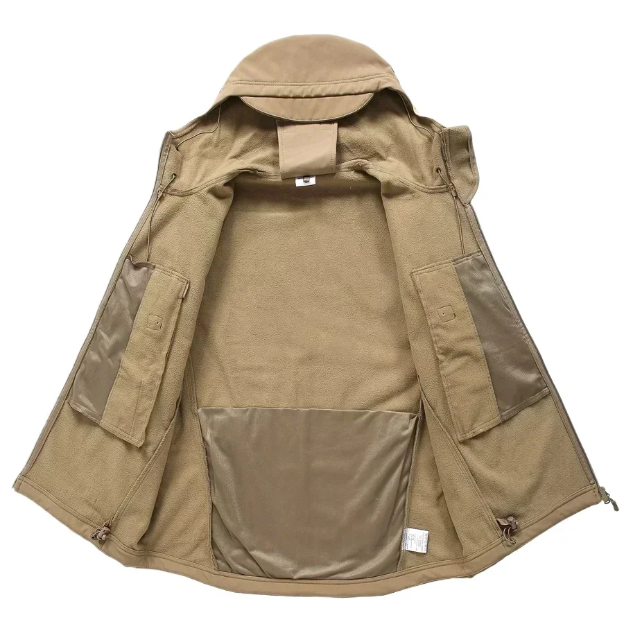 

2025 Men's Jacket High-quality Tactical Soft Shell Charge Hooded Coat Shark Skin Fleece Thicken Warm Outdoor Sports Jackets 5XL