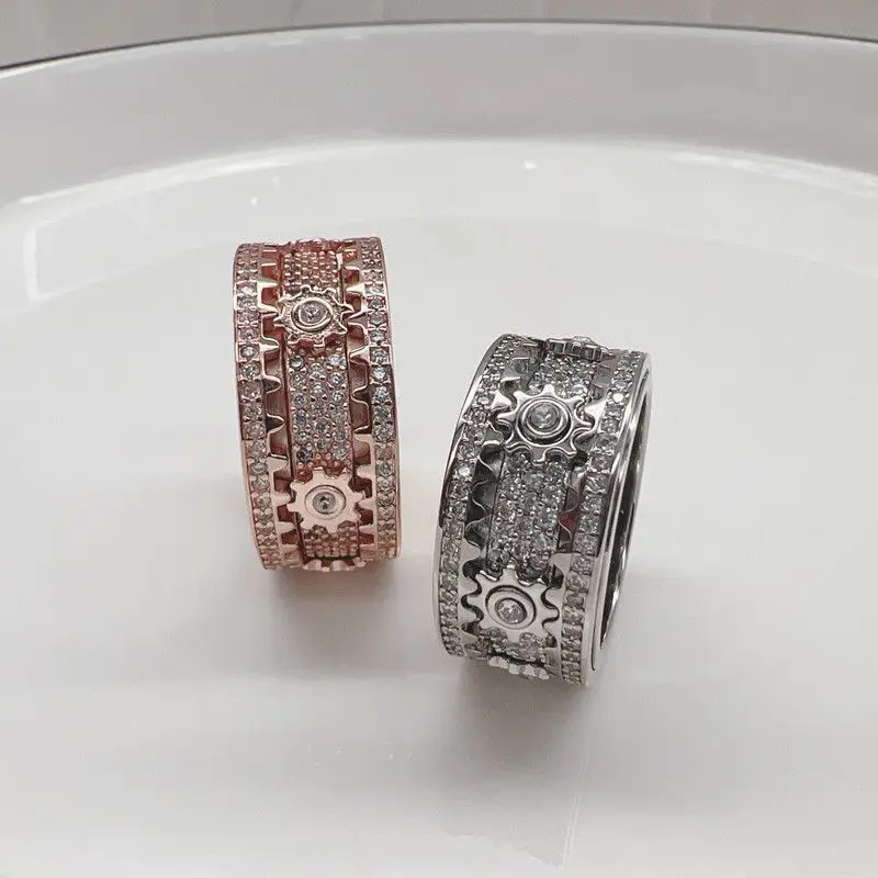 Stainless Steel Gear Wheel Style Ring CZ Zircon Rotating Relieve Stress Artifact Circle For Men Women Unisex-Adult Ring Jewelry