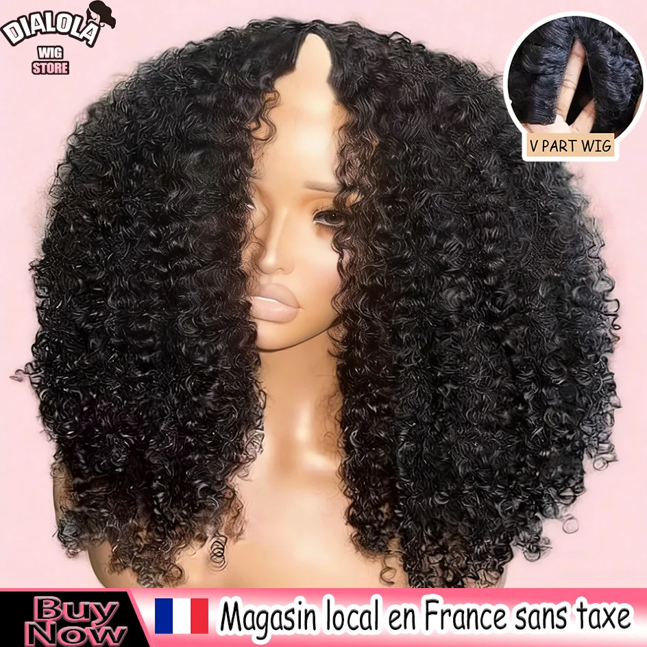 Dialola 40 pouces perruques bouclées V partie perruque cheveux humains vague profonde perruques naturel noir perruque cheveux humains pré-plumé pleine Machine pour les femmes