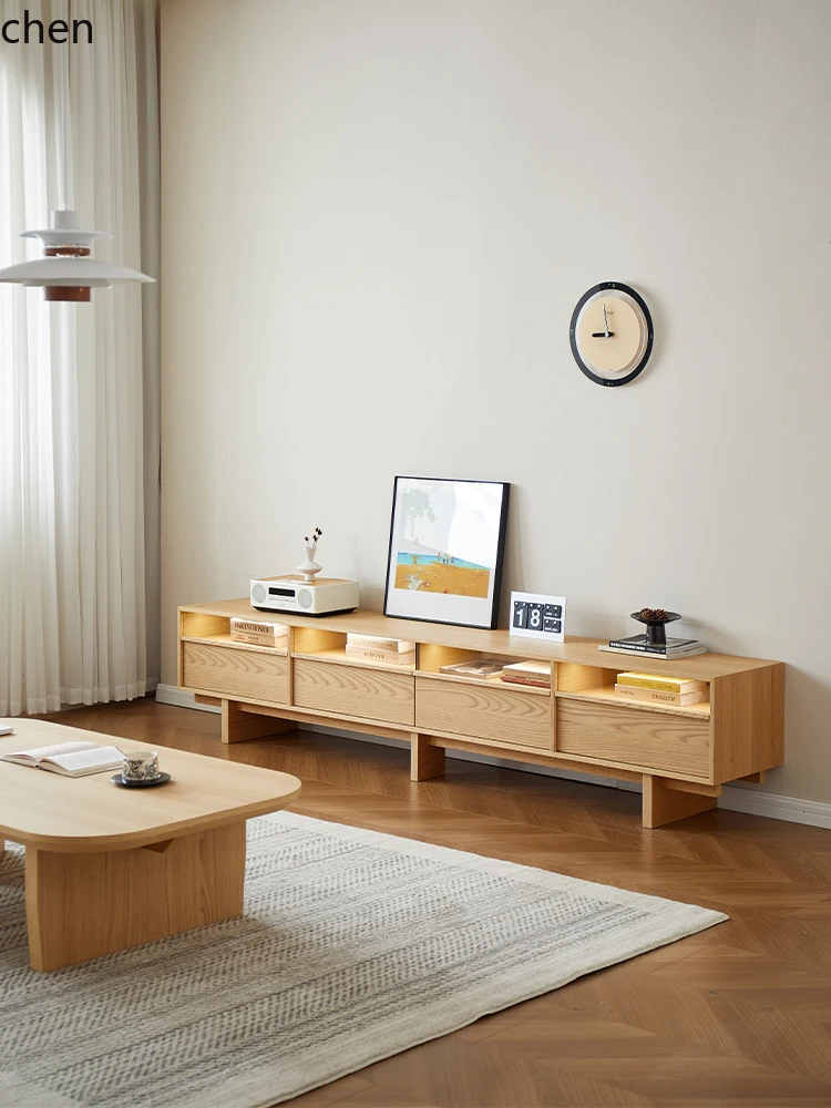 

HTT wabi sand solid wood TV cabinet coffee table combination log living room modern simple floor-to-ceiling high TV cabinet