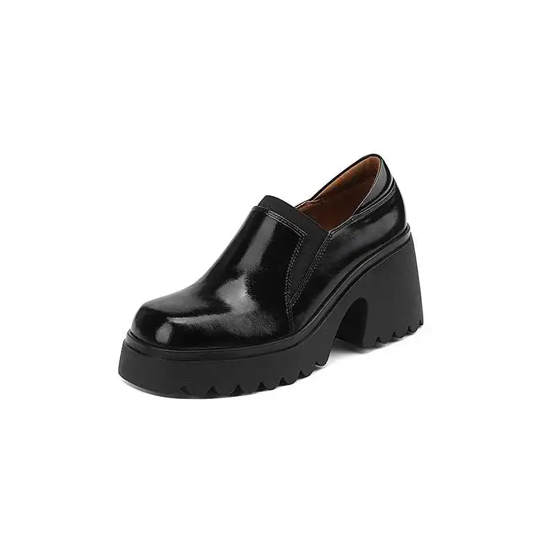 Krazing Pot Full Grain Leather Round Toe Retro Hippie Fashion High Heels Autumn Shoes Casual Platform Catwalk Beauty Lady Pumps image 5