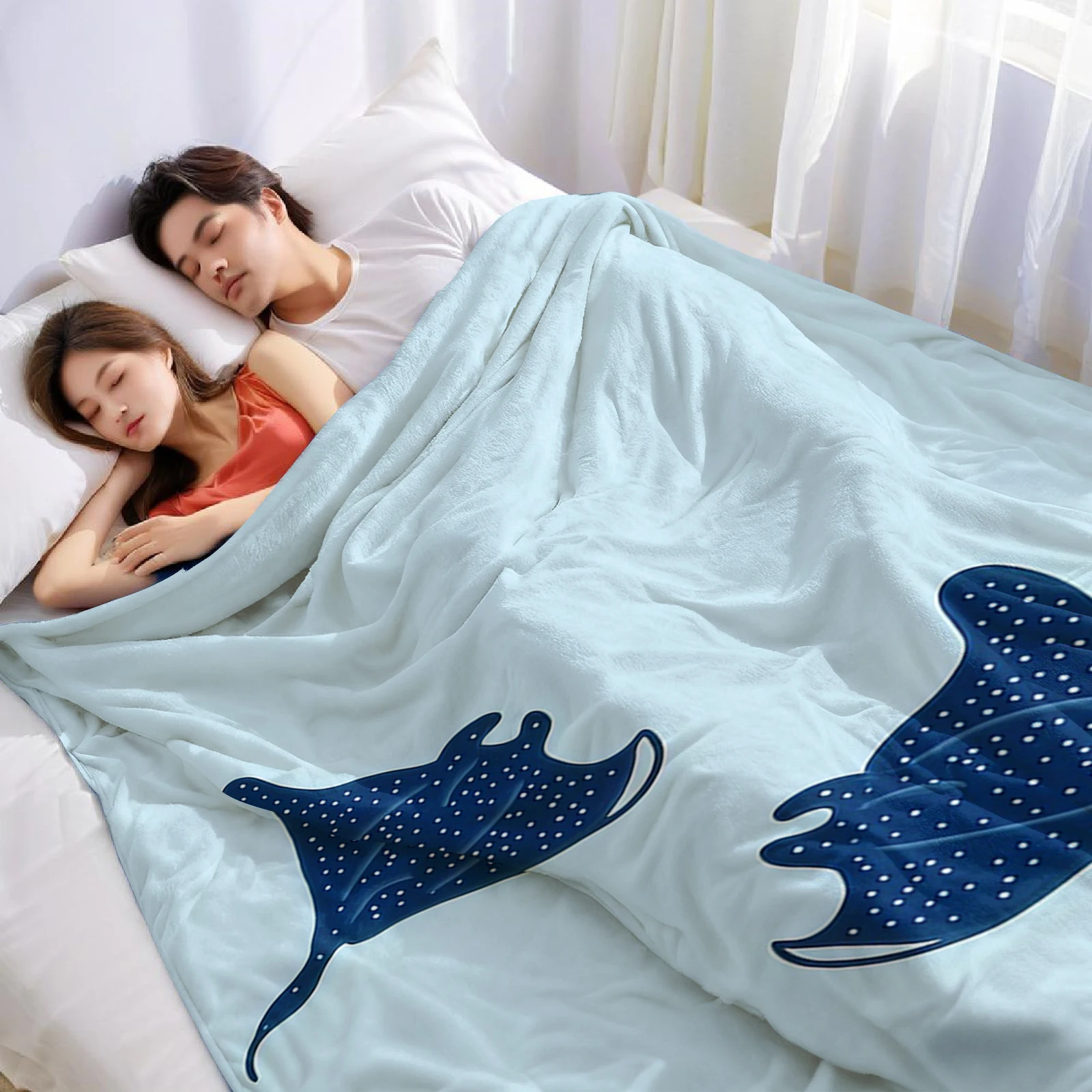 Stingray Art Ultra Soft Sherpa Fleece Blanket Fluffy Warm Thick Throw for Sofa Bedroom Couch Holiday Home Decor Gift