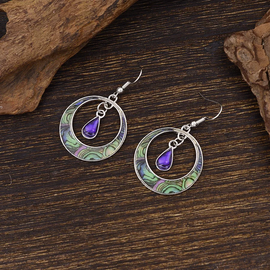 European and American cross-border fashion retro bohemian earrings round hollow pattern water drop earrings exquisite temperamen - view 4