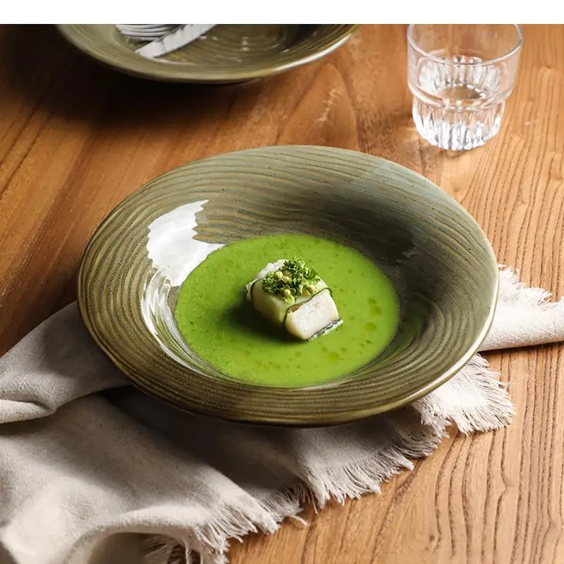 

Kiln Changes Ceramic Deep Plate Restaurant Salad Pasta Thick Soup Plates Molecular Cooking Specialty Tableware