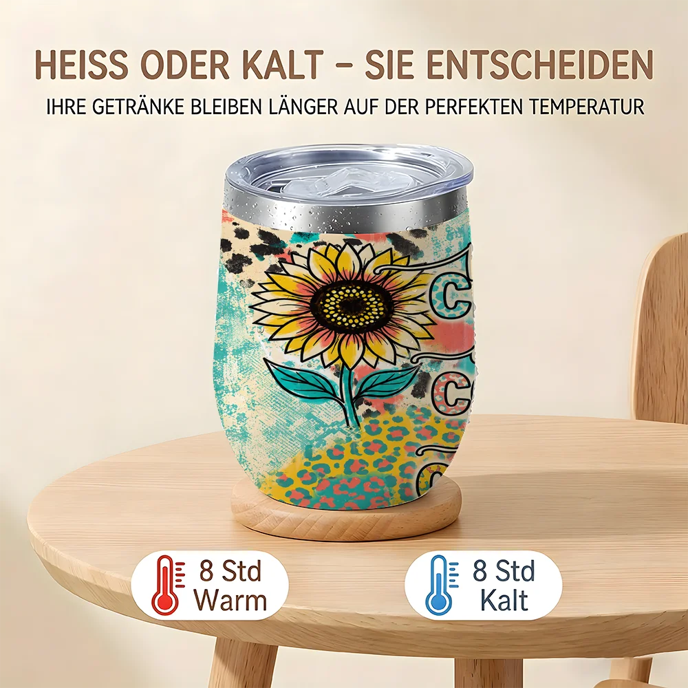 Sunflower Faith Vacuum Flasks 12oz Stainless Steel Double Wall Travel Mug with Lid Portable Hot Cold Drink Cup