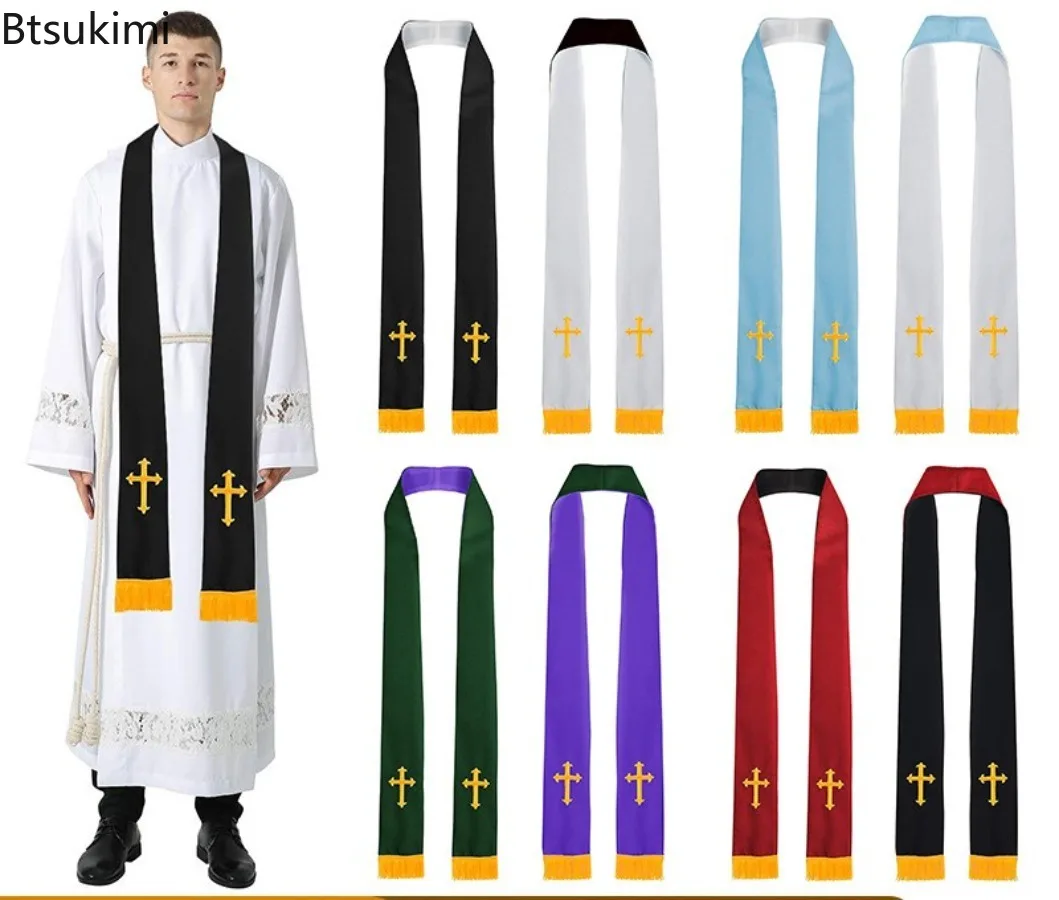2026 Adult Double Side Clergy Mass Stole Religious Worship Shawl for Sacramental Occasion Embroidered Cross Honor Shawl Unisex