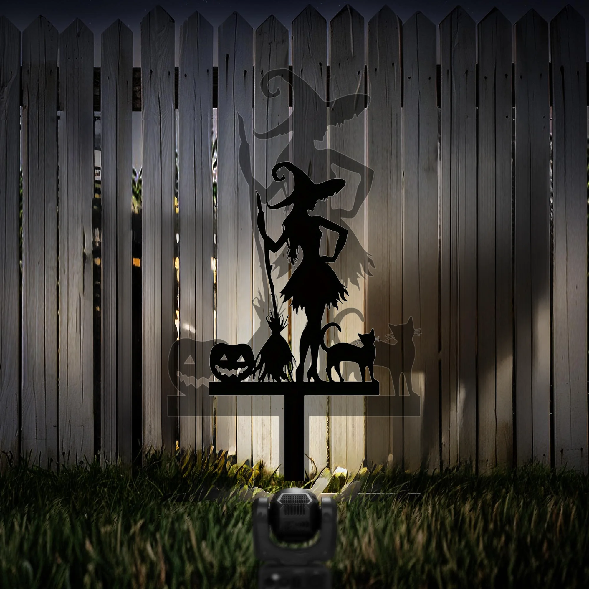Art Deco Metal Witches Garden Theme Wall Sculpture Sorceress Pumpkin Cat Halloween Home Iron Artwork Sign Outdoor Decor Gifts