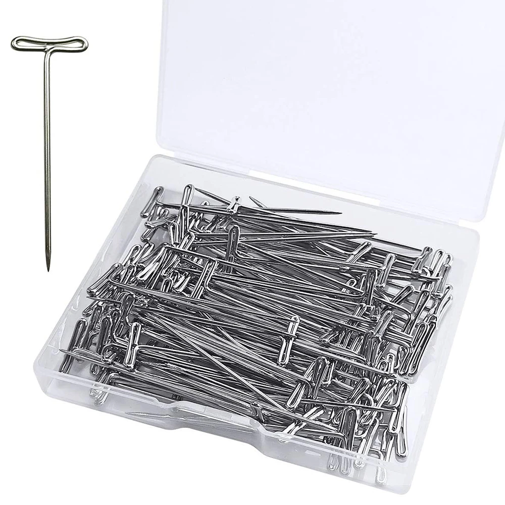 100Pcs Stainless Steel T-pins 38mm Fabric Marking T Pins for DIY Crafting Knitting Tool Sewing Quilting Pins with Plastic Box