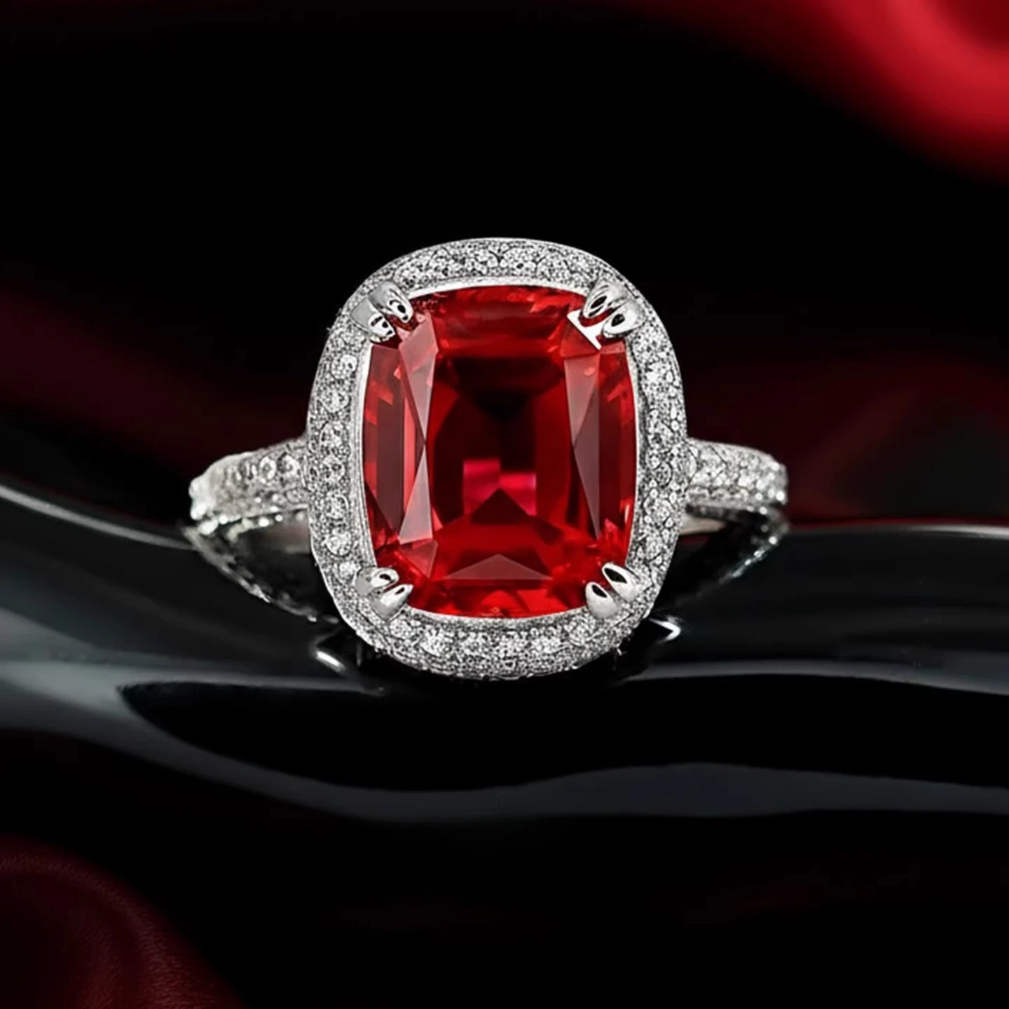 

5ct high clarity pillow cut red zircon 925 sterling silver ring women's jewelry