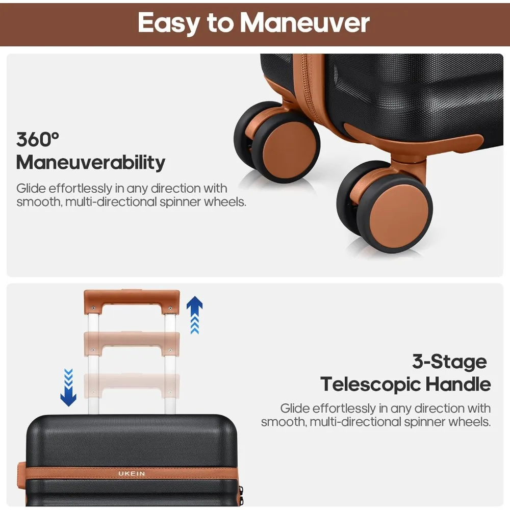 Juego de equipaje duradero de 3 piezas con equipaje de mano de 20 pulgadas, ruedas giratorias, maleta rígida, cerradura TSA, ideal para viajes