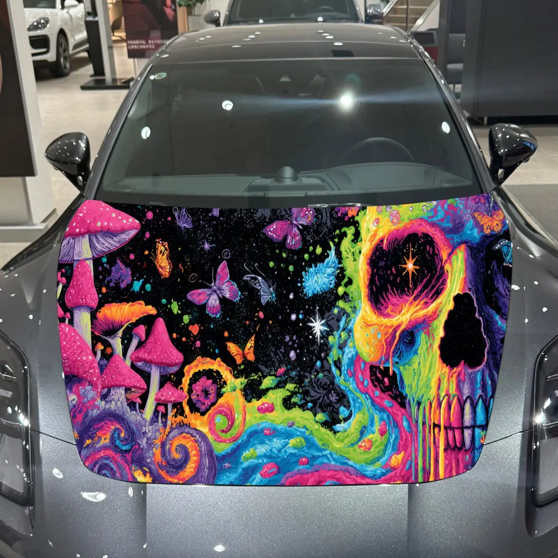 

Psychedelic Skull Mushroom Car Hood Wrap, Cosmic Butterfly Mushroom Car Hood Decal, Fantasy Car Exterior Accessory, Auto Cover S