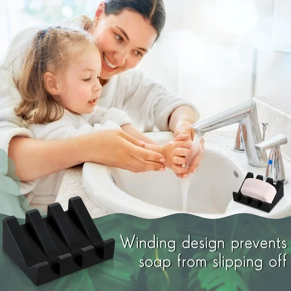 Silicone Sloped Soap Dish with Suction Cup, Self Draining Tilted Soap Holder, Drainable Soap Tray for Bathroom Shower
