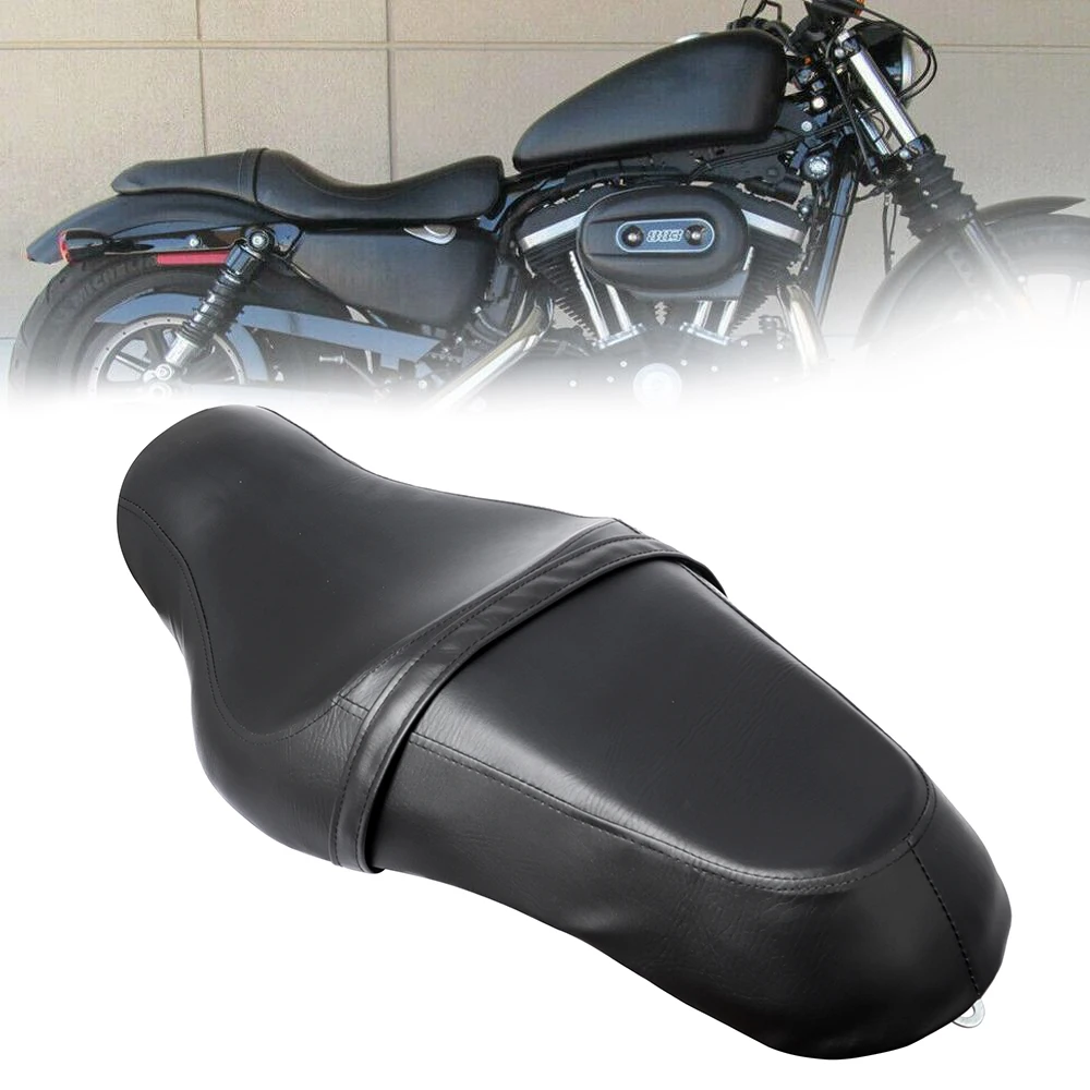 

Motorcycle Black Driver & Rear Passenger Leather Two Up Seat for Harley Sportster XL 883 1200 48