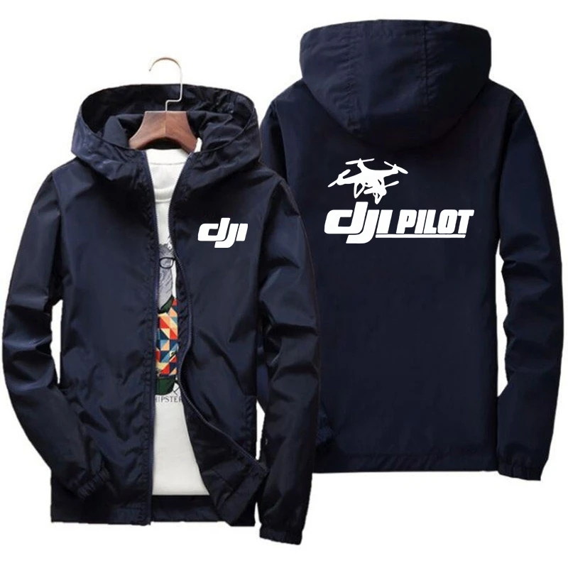 

Men's Bomber Hooded DJI Drone Pilot Casual Thin Windbreaker Jackets Coat Male Outwear Sports Windproof Clothing Large Size 7XL