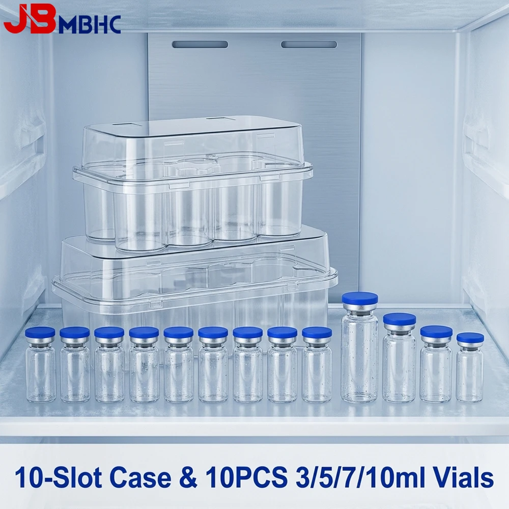 10-Slot Peptide Case & 10PCS 3/5/7/10ml Sealed Vials Sterile Glass Empty Vial for Injection Insulin Semaglutide Bottle Container