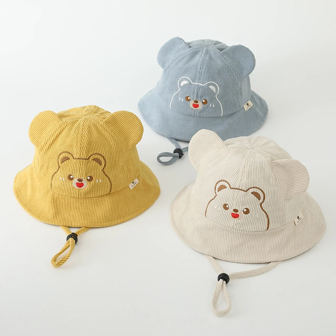 

Autumn Winter Corduroy Fisherman Hat For Children Sunshade Basin Cap Cute Bear Bucket Hats 2-7Year Kids Outdoor Sunscreen Visors